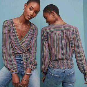 Anthropologie Multicolor Striped Wrap Blouse